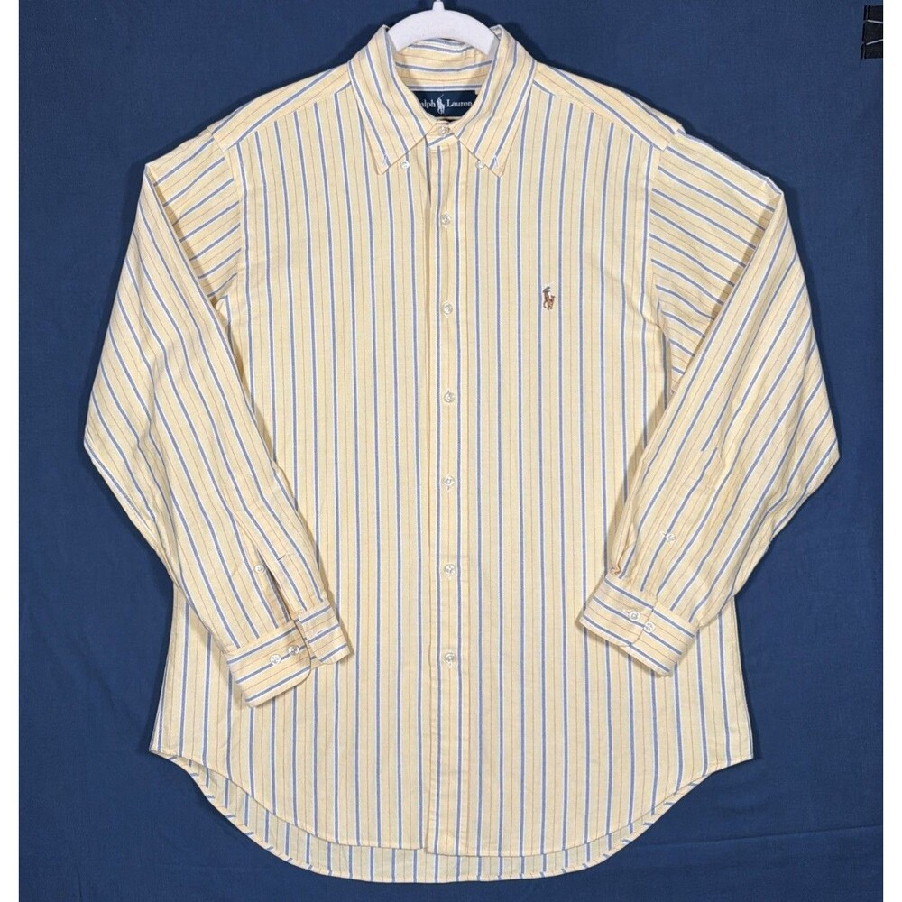 Polo Ralph Lauren Blue Yellow Striped Cotton Shirt Classic Fit 15 1/2 32/33